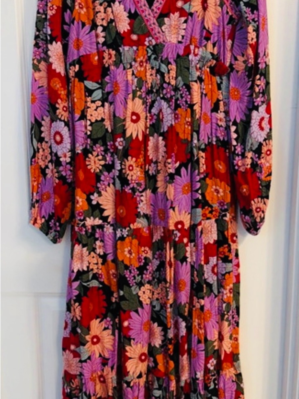 In Bloom Black Maxi Dress with Red, Purple & Orange Floral Print